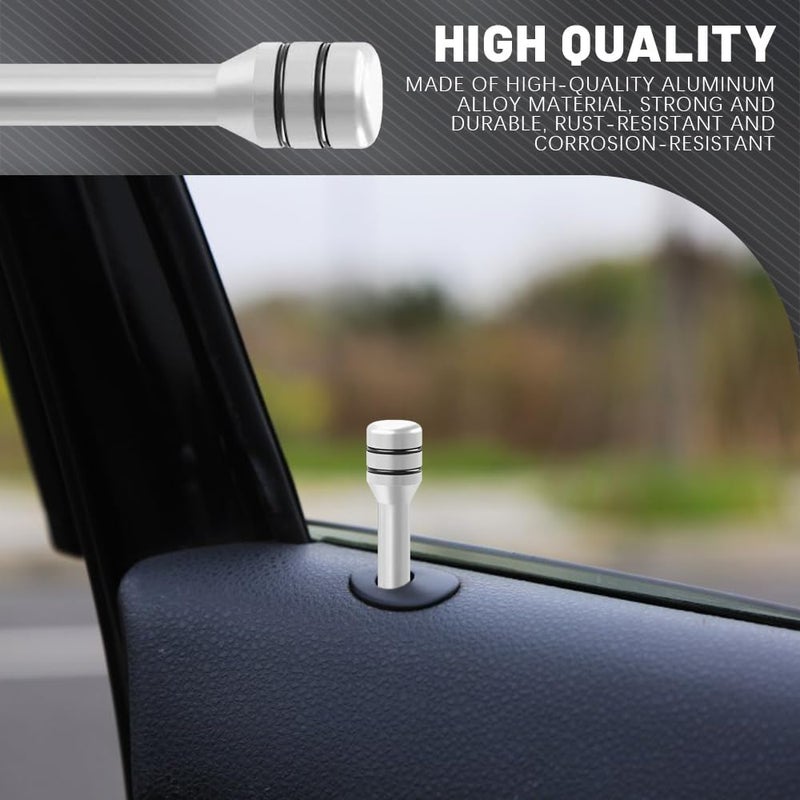 HEVLE 4PCS Car Door Lock Knobs, Vehicle Door Lift Bolt, Aluminum Alloy Doors Lock Cover Decor, 0.47" x 1.93" Automotive Door Lock Switches, Universal Car Accessories Safety Door Lock Pin (Silver) - Image 3